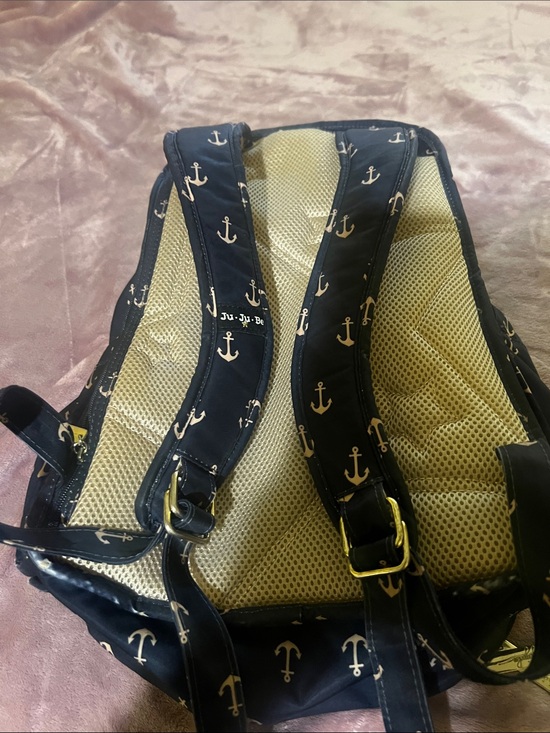 Ju-Ju-Be Navy Diaper Backpack with Pink Anchor Print and Gold Hardware main image 7